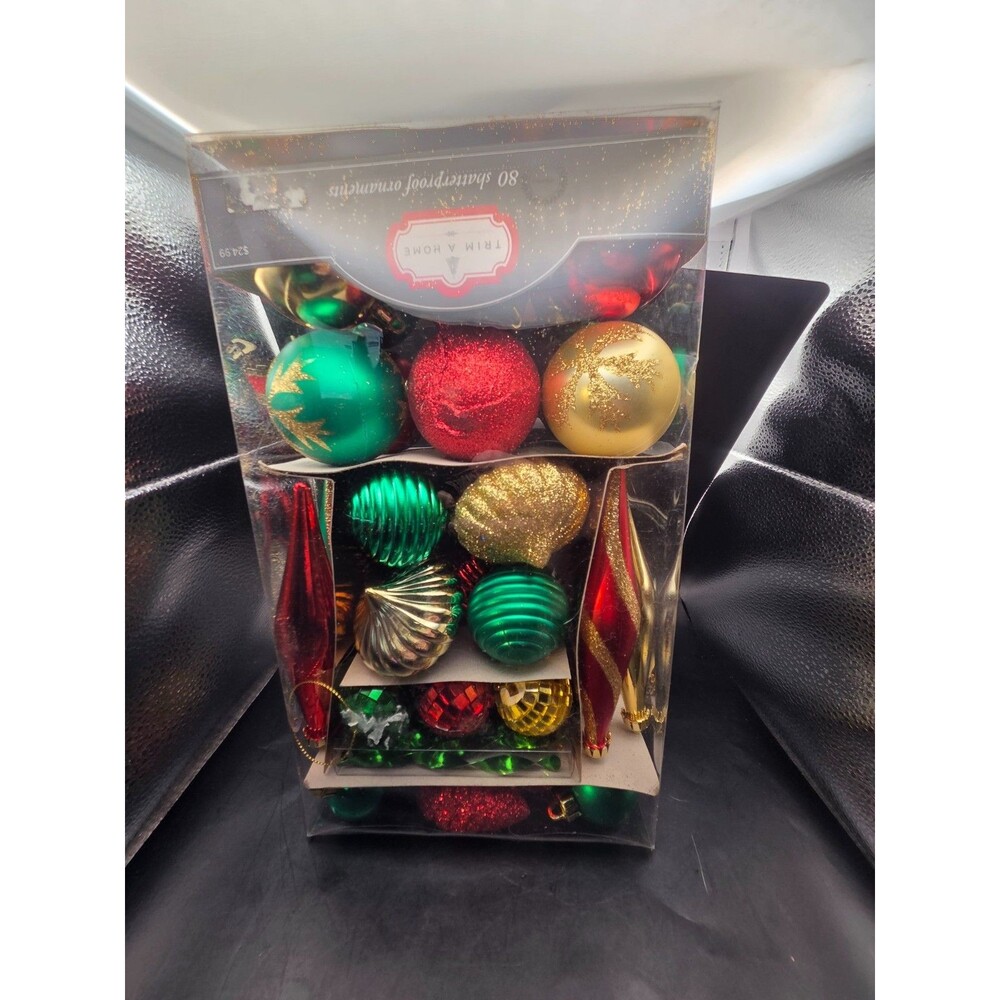 Sears Trim a Home 80 Shatterproof Christmas Ornaments Multicolor Green Red Gold